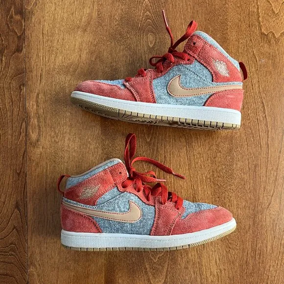 Air Jordan 1 Mid Denim/Red Suede 2.5Y