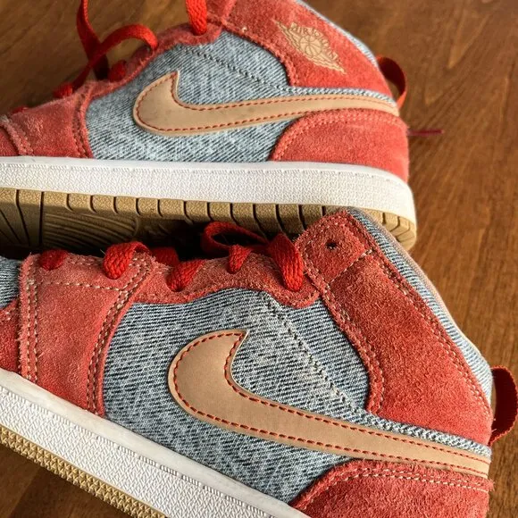 Air Jordan 1 Mid Denim/Red Suede 2.5Y