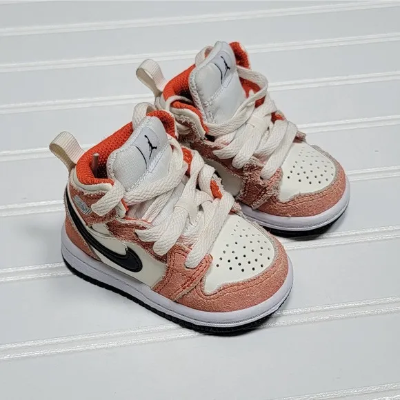 Air Jordan 1 Mid SE Orange Suede (TD) Sneakers