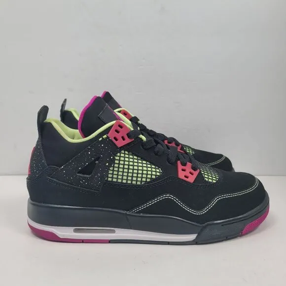 Air Jordan 4 Retro 30th GG Youth Black Pink Neon Sneakers 705344-027 US Size 6Y