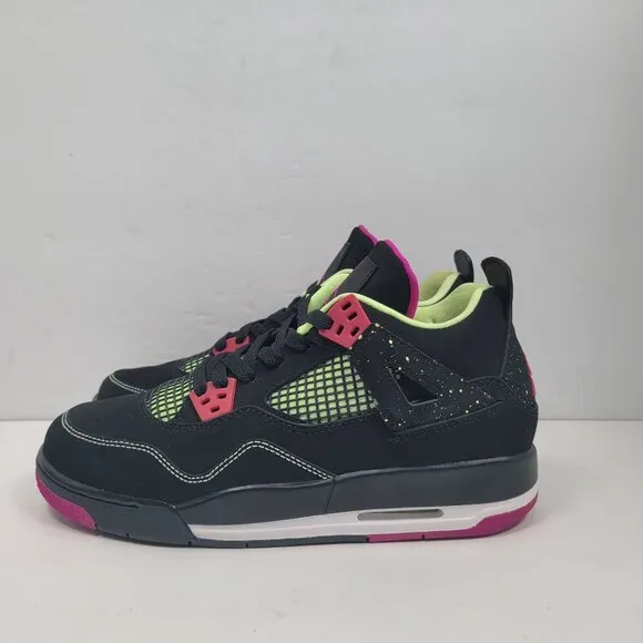 Air Jordan 4 Retro 30th GG Youth Black Pink Neon Sneakers 705344-027 US Size 6Y