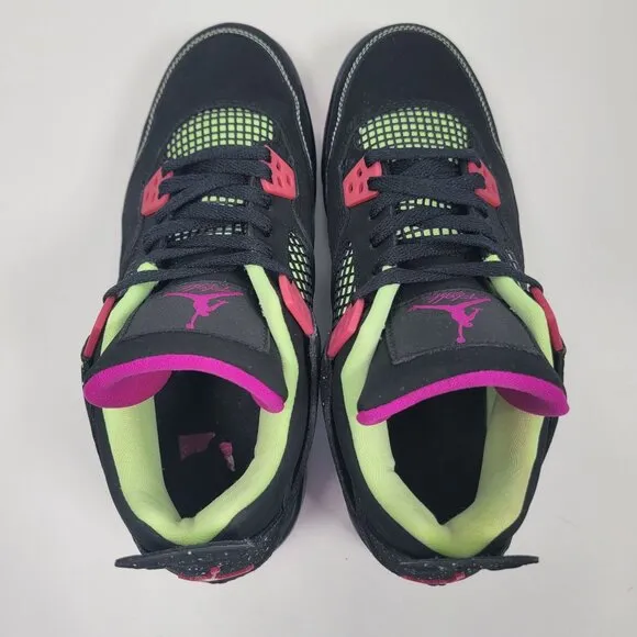 Air Jordan 4 Retro 30th GG Youth Black Pink Neon Sneakers 705344-027 US Size 6Y