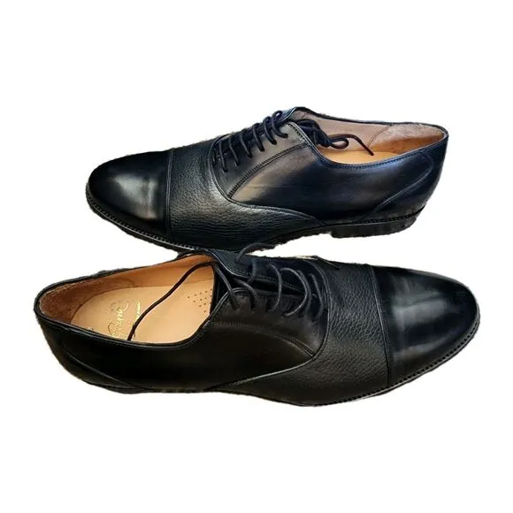 Alan Payne Black Colby Oxfords Genuine Deerskin Leather Lace Up Cap Toe 10.5