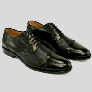 Alan Payne Black Colby Oxfords Genuine Deerskin Leather Lace Up Cap Toe 10.5