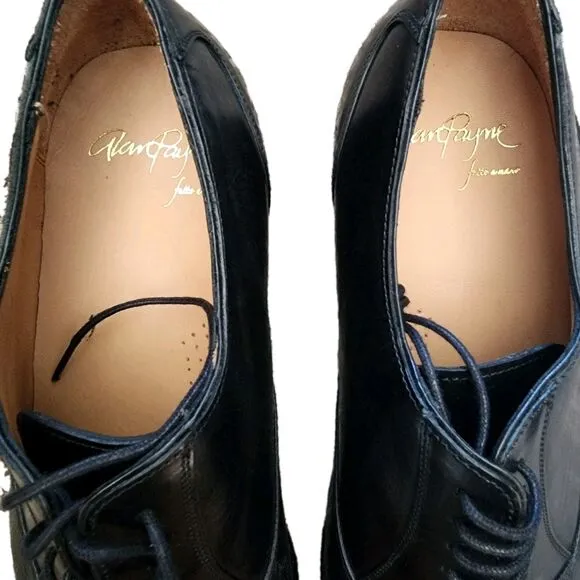 Alan Payne Black Colby Oxfords Genuine Deerskin Leather Lace Up Cap Toe 10.5