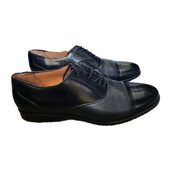 Alan Payne Black Colby Oxfords Genuine Deerskin Leather Lace Up Cap Toe 10.5