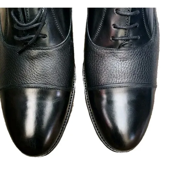 Alan Payne Black Colby Oxfords Genuine Deerskin Leather Lace Up Cap Toe 10.5