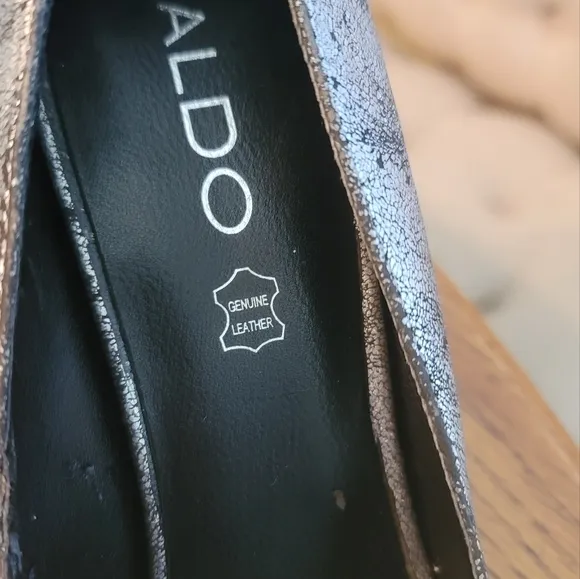 Aldo Black Cracked Genuine Leather Pointed Toe Blue Heels Shoes Stilletos