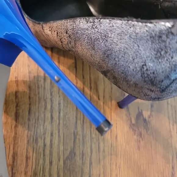 Aldo Black Cracked Genuine Leather Pointed Toe Blue Heels Shoes Stilletos
