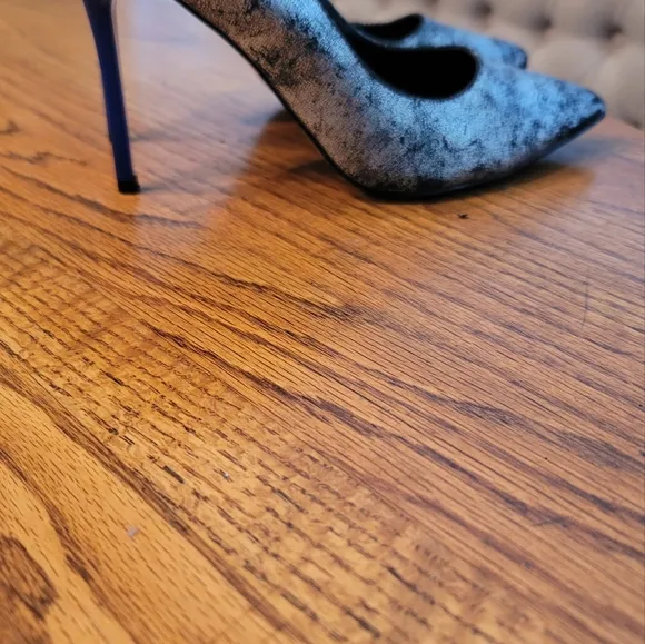 Aldo Black Cracked Genuine Leather Pointed Toe Blue Heels Shoes Stilletos