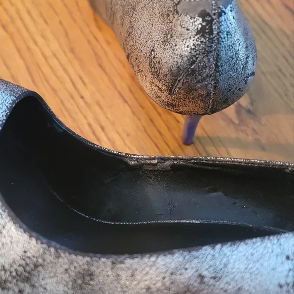 Aldo Black Cracked Genuine Leather Pointed Toe Blue Heels Shoes Stilletos