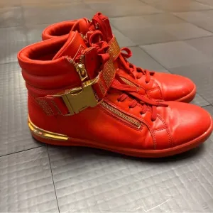 ALDO ROGER MENS RED AND GOLD HIGH TOP SHOES SNEAKERS 7.5