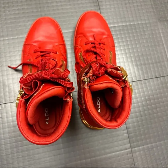 ALDO ROGER MENS RED AND GOLD HIGH TOP SHOES SNEAKERS 7.5