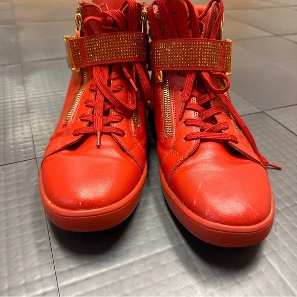 ALDO ROGER MENS RED AND GOLD HIGH TOP SHOES SNEAKERS 7.5