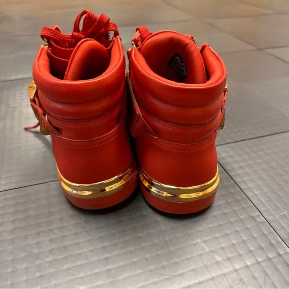 ALDO ROGER MENS RED AND GOLD HIGH TOP SHOES SNEAKERS 7.5