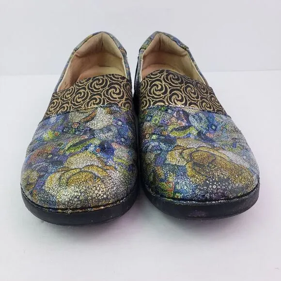 Alegria Glee Gypsy Rose Womens Sz 8-8.5 Floral Metallic Multi Leather Clog Shoes