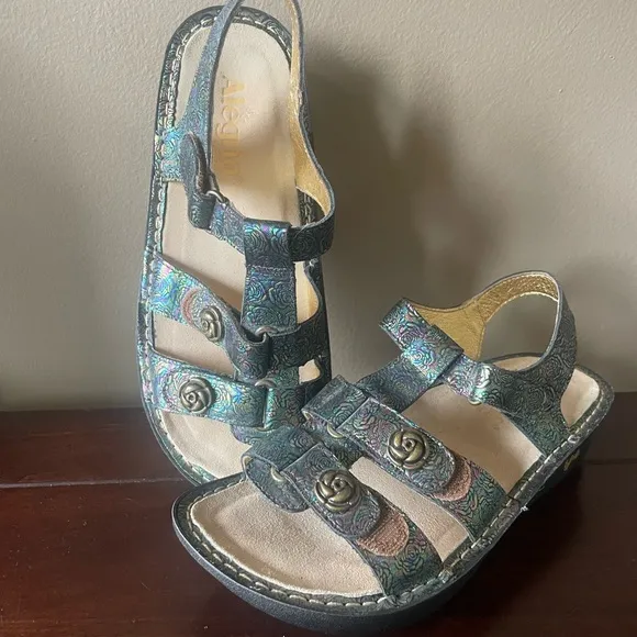 Alegria Kleo Abalone Rose Leather Metallic Sandals Comfort Shoes 38 8- 8.5 NEW