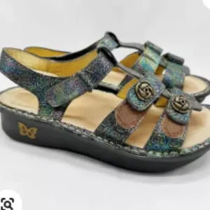Alegria Kleo Abalone Rose Leather Metallic Sandals Comfort Shoes 38 8- 8.5 NEW
