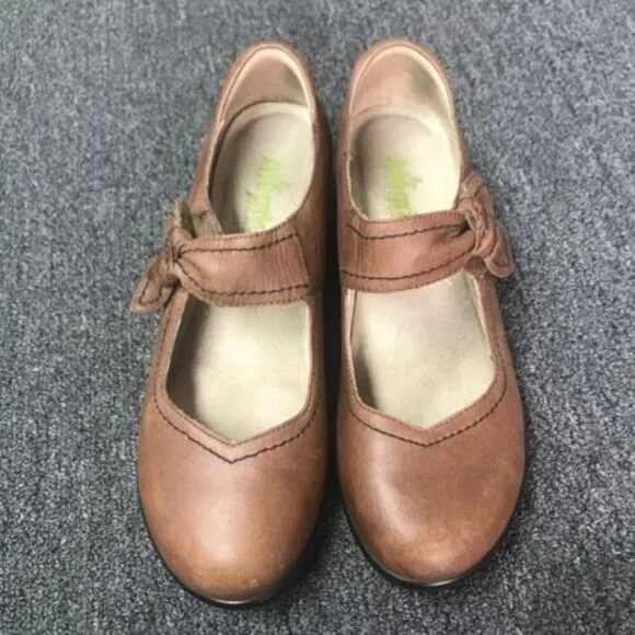 Alegria Women Ella 632 Saddle Mary Janes Shoes Brown Leather Hook &amp; Loop 39