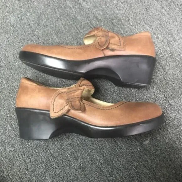 Alegria Women Ella 632 Saddle Mary Janes Shoes Brown Leather Hook &amp; Loop 39