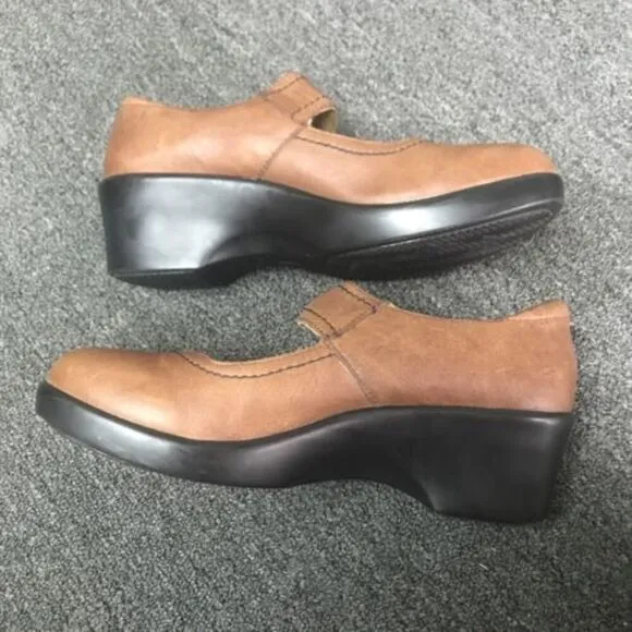 Alegria Women Ella 632 Saddle Mary Janes Shoes Brown Leather Hook &amp; Loop 39