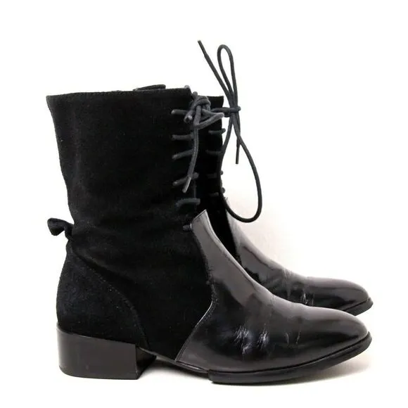 ALEXANDER WANG LACE UP BLACK GENUINE SUEDE LEATHER LOW HEEL ANKLE BOOTS SHOES 36