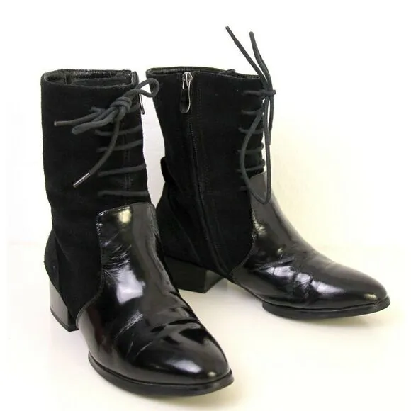 ALEXANDER WANG LACE UP BLACK GENUINE SUEDE LEATHER LOW HEEL ANKLE BOOTS SHOES 36