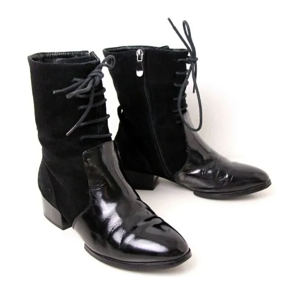 ALEXANDER WANG LACE UP BLACK GENUINE SUEDE LEATHER LOW HEEL ANKLE BOOTS SHOES 36