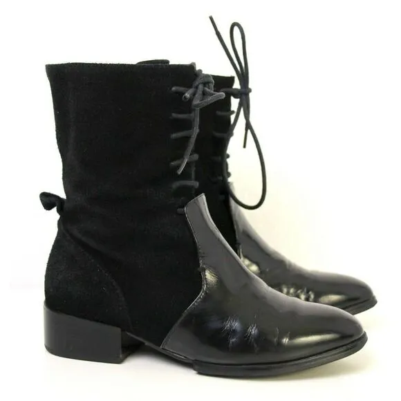 ALEXANDER WANG LACE UP BLACK GENUINE SUEDE LEATHER LOW HEEL ANKLE BOOTS SHOES 36