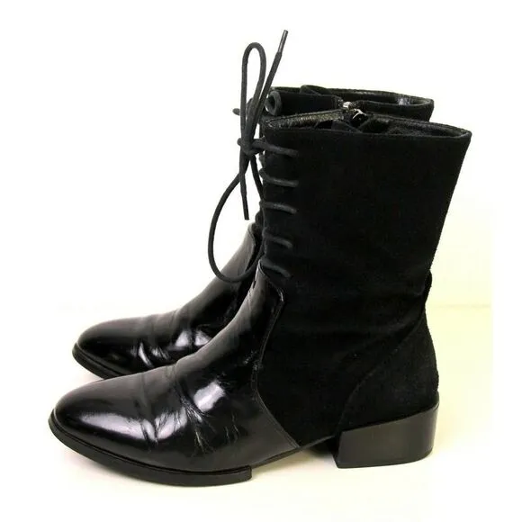 ALEXANDER WANG LACE UP BLACK GENUINE SUEDE LEATHER LOW HEEL ANKLE BOOTS SHOES 36