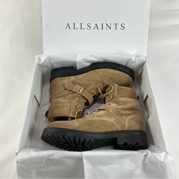 ALL SAINTS Combat Boots Lace-up w/ Buckle, Suede Paulina Worn Once EU 41 / US 11