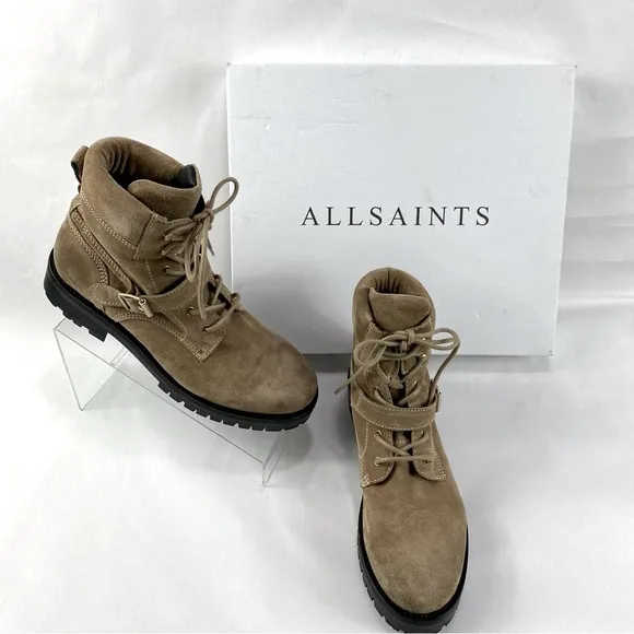 ALL SAINTS Combat Boots Lace-up w/ Buckle, Suede Paulina Worn Once EU 41 / US 11