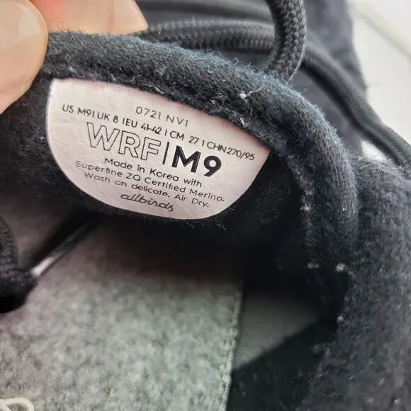 Allbirds Wool Runner Mens Size 9 Black Fluff Fuzzy Lace Up Sneaker Shoes