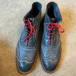Allen Edmonds Neumok Mens Navy Leather Wingtip Red Lace Oxford Shoes C563