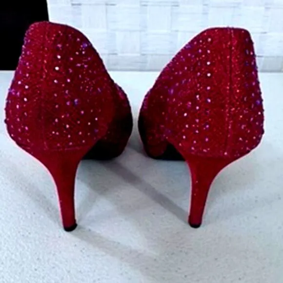 &quot;Silver Slipper&quot; Red Blingy High Heel Shoes, Dark Romance, Sexy, Christmas Vixon