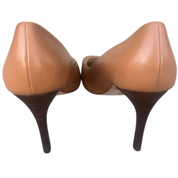 Ann Taylor camel brown buttery leather peep toe heels shoes size 9.5