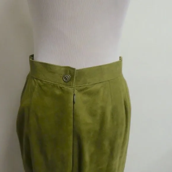 Anne Klein green suede pencil midi skirt Vintage 8 USA