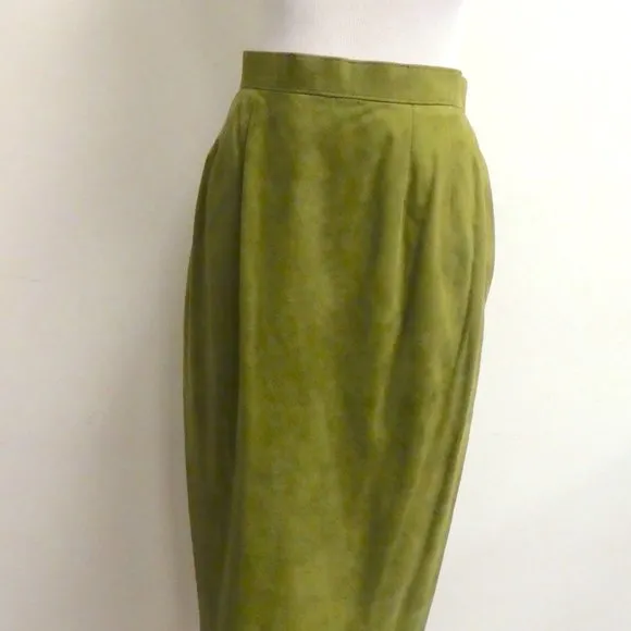 Anne Klein green suede pencil midi skirt Vintage 8 USA