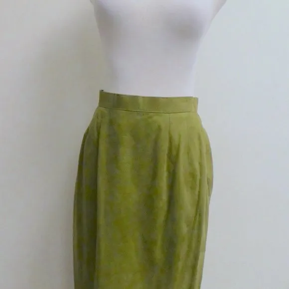 Anne Klein green suede pencil midi skirt Vintage 8 USA