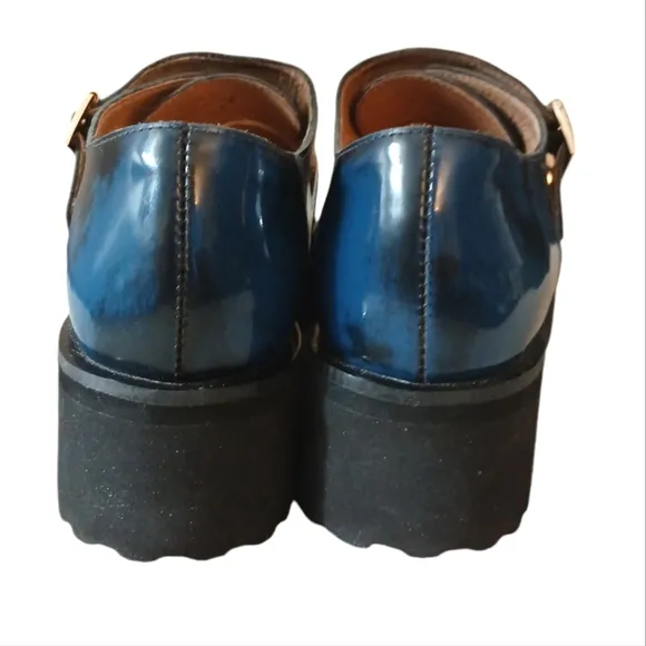 Anthropologie   All Black Lug Monk Lug Sole Loafers Buckled Shoes Women's 9.5
