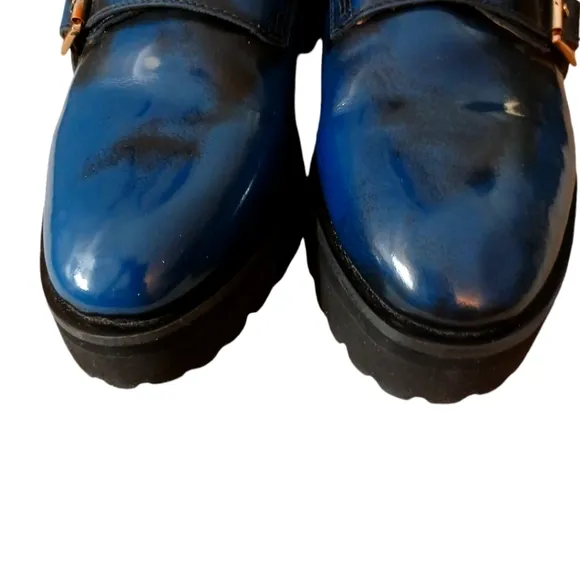 Anthropologie   All Black Lug Monk Lug Sole Loafers Buckled Shoes Women's 9.5
