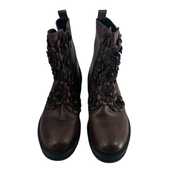Anthropologie boots Bruno Premi Essential Floral Booties brown leather sz 5.5