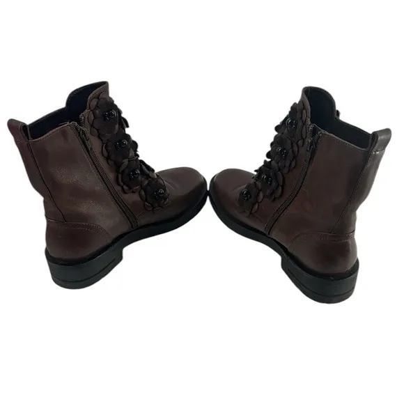 Anthropologie boots Bruno Premi Essential Floral Booties brown leather sz 5.5