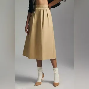 Anthropologie Corey Lynn Calter NWT Pleated Trouser Khaki Midi Skirt- Size Small