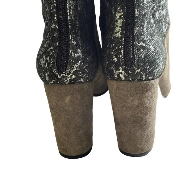 ANTHROPOLOGIE Cubanas Size 38 US 7 Heeled Ankle Boots Ciara Glitter Suede Gray
