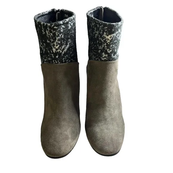 ANTHROPOLOGIE Cubanas Size 38 US 7 Heeled Ankle Boots Ciara Glitter Suede Gray