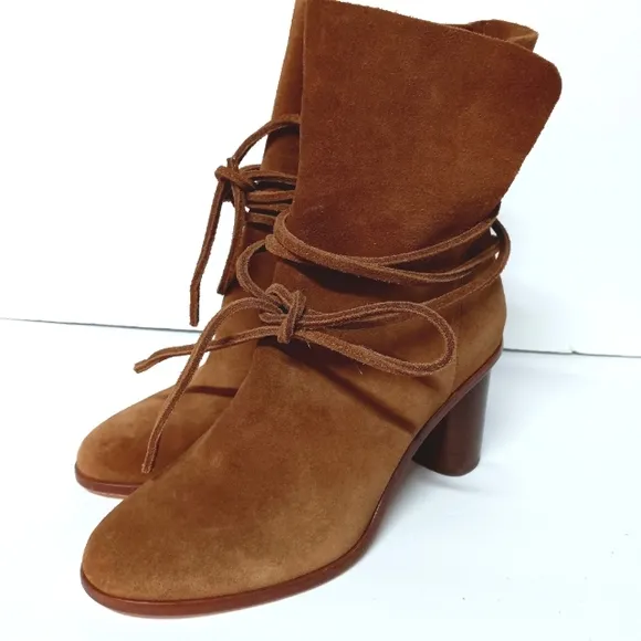 Anthropologie Pour La Victoire Irona Brown Suede Tie Boots Size