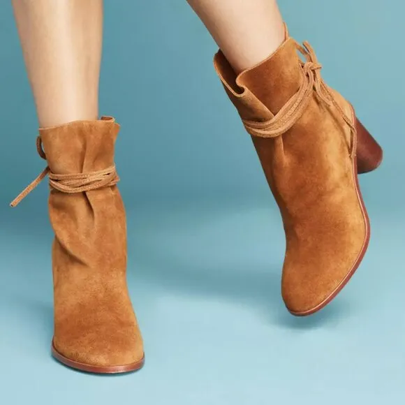 Anthropologie Pour La Victoire Irona Brown Suede Tie Boots Size