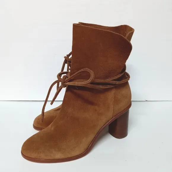 Anthropologie Pour La Victoire Irona Brown Suede Tie Boots Size