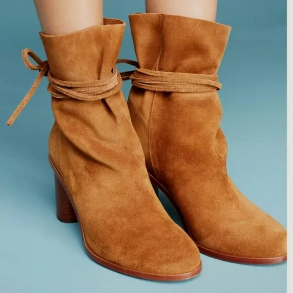 Anthropologie Pour La Victoire Irona Brown Suede Tie Boots Size
